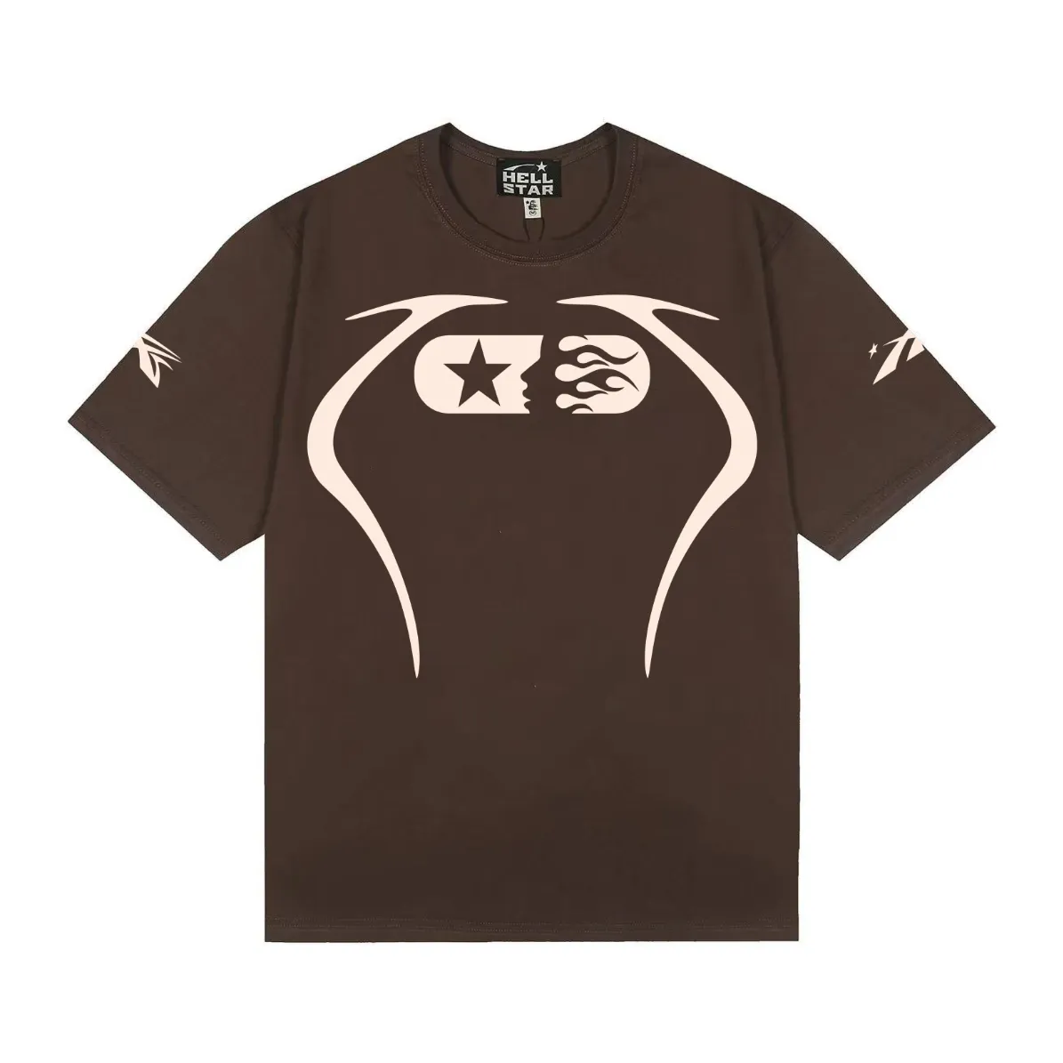 6834# P112 Hellstar American fashionable high street pure cotton loose short-sleeved T-shirt Color: White Red Apricot Dark Coffee Black Size: S M L XL