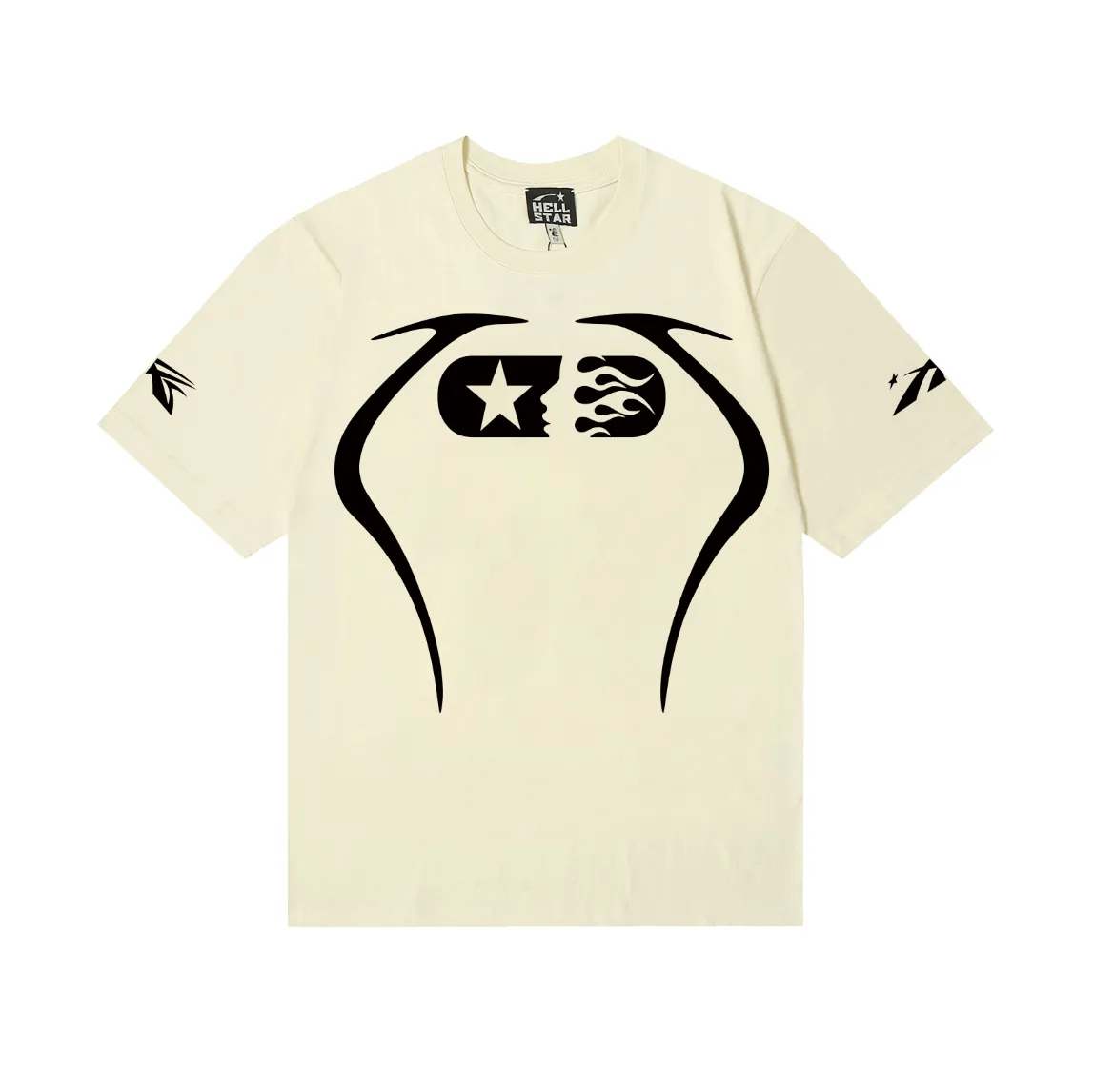 6834# P112 Hellstar American fashionable high street pure cotton loose short-sleeved T-shirt Color: White Red Apricot Dark Coffee Black Size: S M L XL