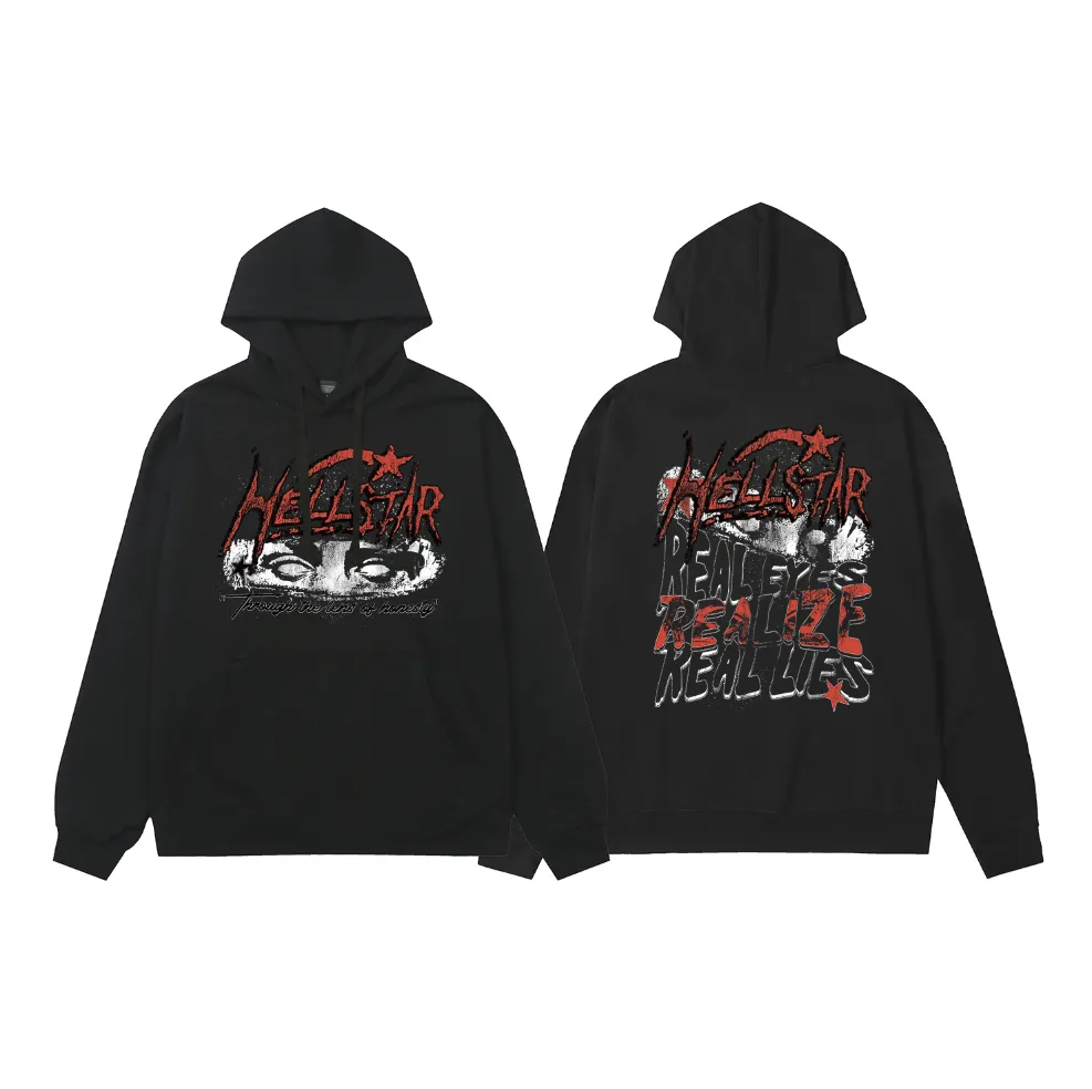 9919# P196 Ins American hip-hop trendy brand hellstar letter printed high street loose hooded pullover sweatshirt for men and women Color: Black Size: S M L XL