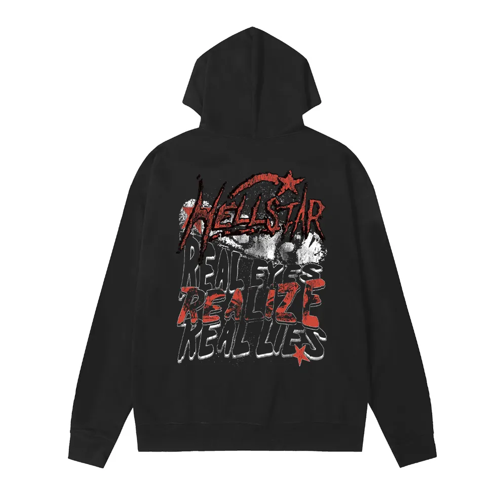 9919# P196 Ins American hip-hop trendy brand hellstar letter printed high street loose hooded pullover sweatshirt for men and women Color: Black Size: S M L XL