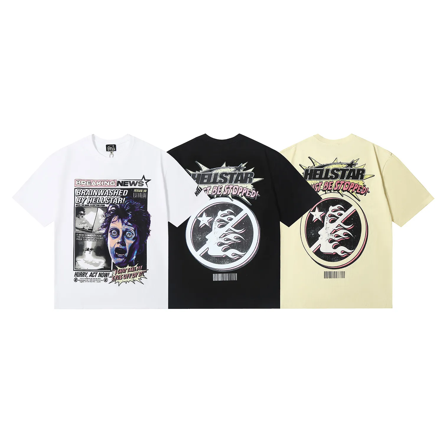 6615# P116 Hellstar short-sleeved Hellstar Rapper star fashion brand American fashion print high street retro T-shirt Color: White Apricot Black Size: S M L XL