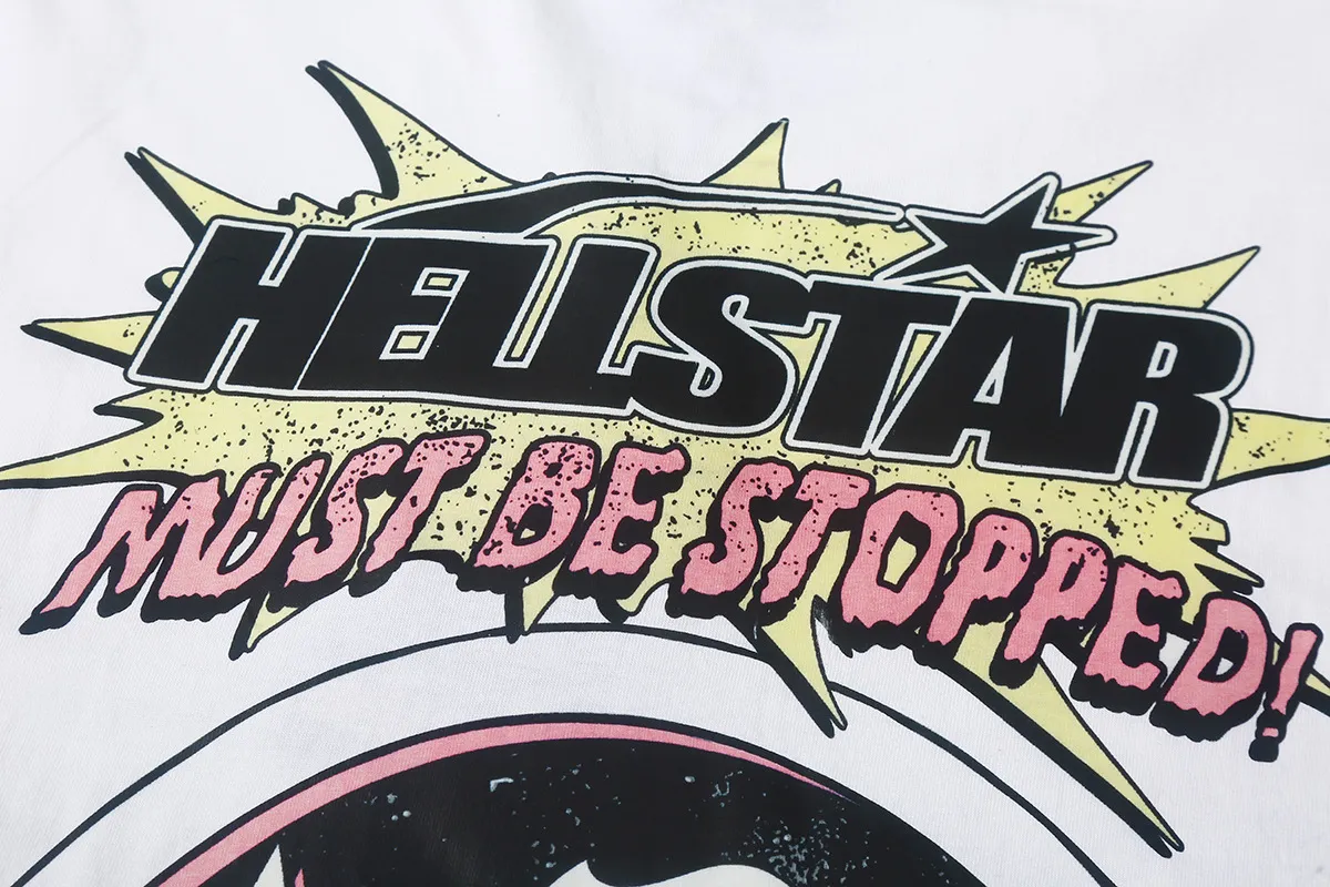 6615# P116 Hellstar short-sleeved Hellstar Rapper star fashion brand American fashion print high street retro T-shirt Color: White Apricot Black Size: S M L XL