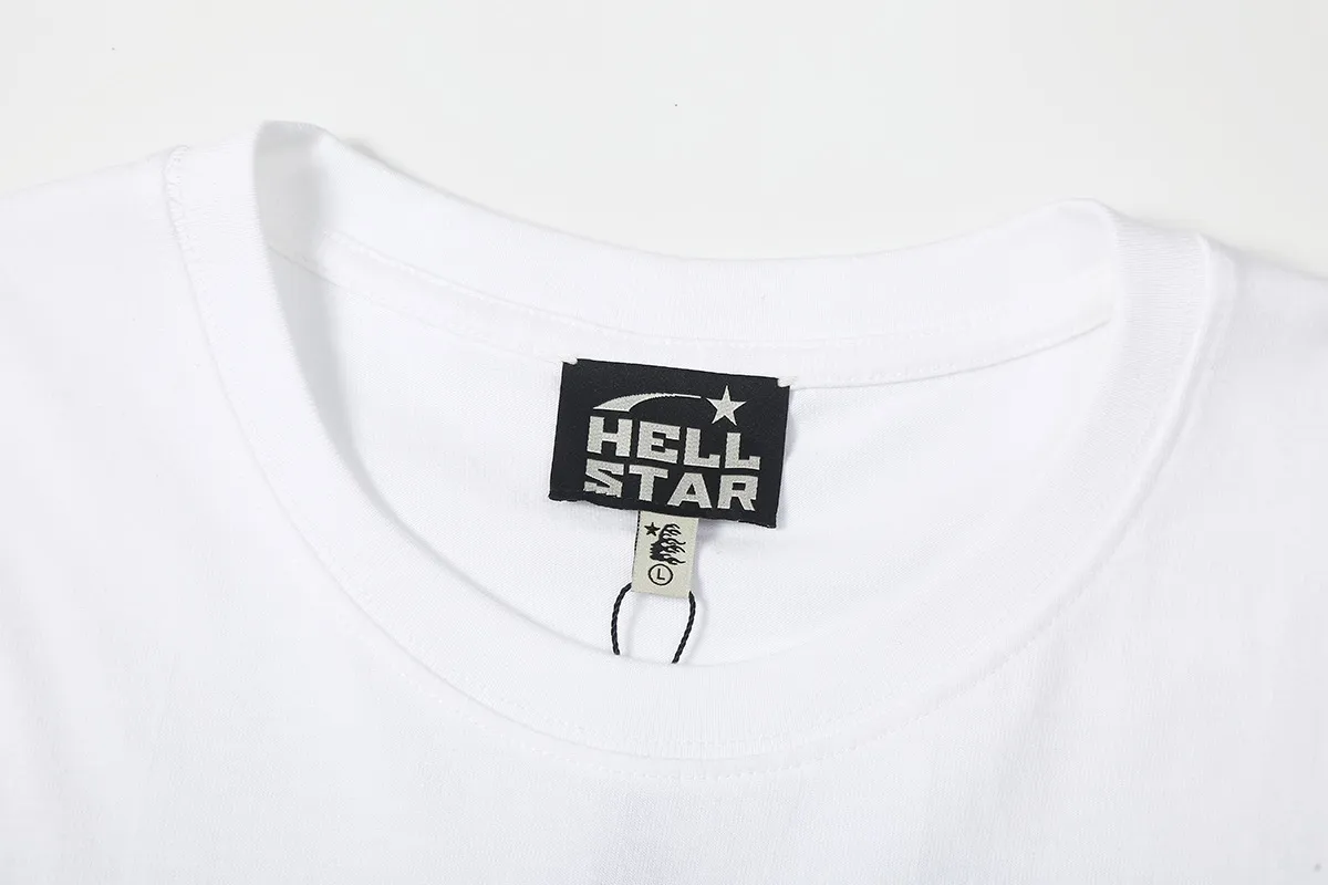 6615# P116 Hellstar short-sleeved Hellstar Rapper star fashion brand American fashion print high street retro T-shirt Color: White Apricot Black Size: S M L XL