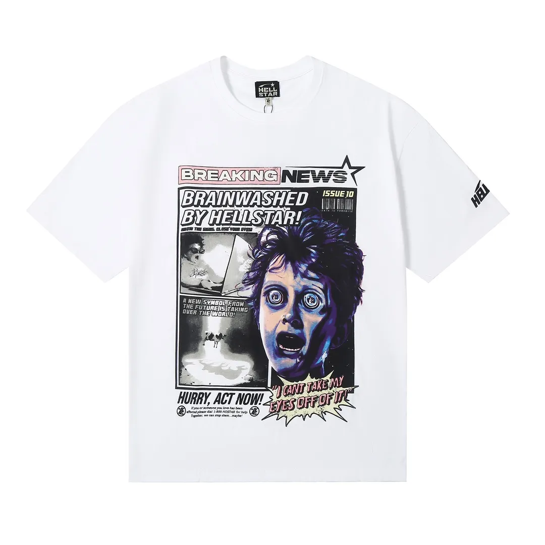 6615# P116 Hellstar short-sleeved Hellstar Rapper star fashion brand American fashion print high street retro T-shirt Color: White Apricot Black Size: S M L XL