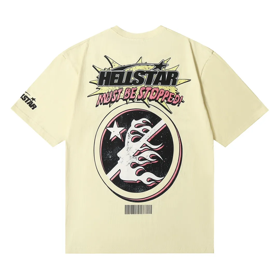 6615# P116 Hellstar short-sleeved Hellstar Rapper star fashion brand American fashion print high street retro T-shirt Color: White Apricot Black Size: S M L XL
