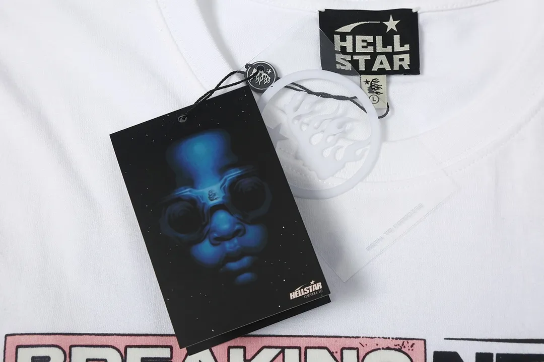 6615# P116 Hellstar short-sleeved Hellstar Rapper star fashion brand American fashion print high street retro T-shirt Color: White Apricot Black Size: S M L XL