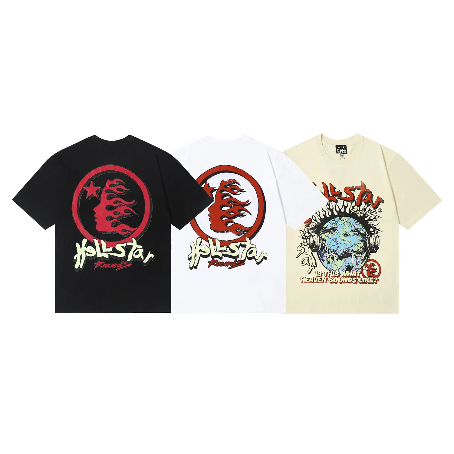 6607# P116 Hellstar short-sleeved Hellstar Rapper star fashion brand American fashion print high street retro T-shirt Color: White Black Apricot Size: S M L XL