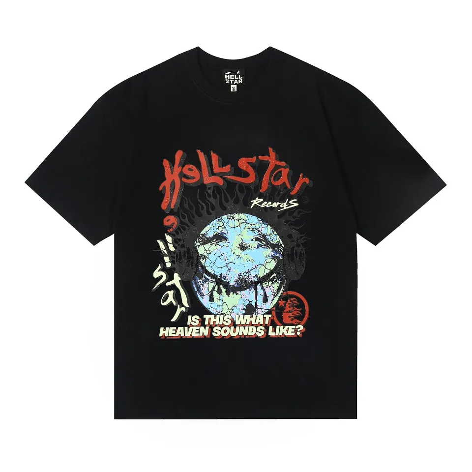 6607# P116 Hellstar short-sleeved Hellstar Rapper star fashion brand American fashion print high street retro T-shirt Color: White Black Apricot Size: S M L XL