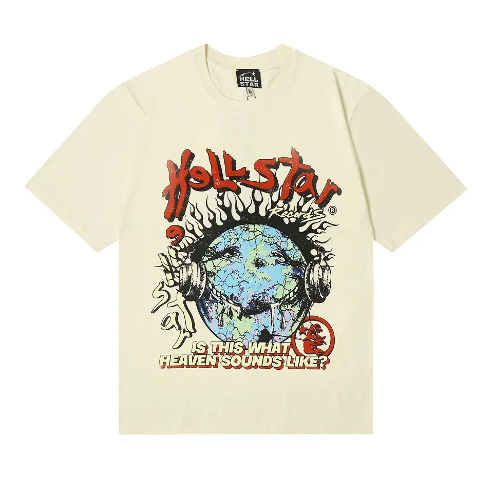 6607# P116 Hellstar short-sleeved Hellstar Rapper star fashion brand American fashion print high street retro T-shirt Color: White Black Apricot Size: S M L XL