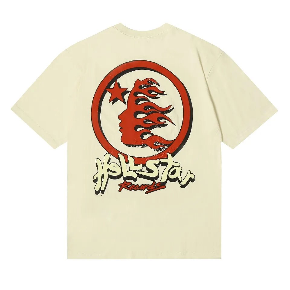 6607# P116 Hellstar short-sleeved Hellstar Rapper star fashion brand American fashion print high street retro T-shirt Color: White Black Apricot Size: S M L XL