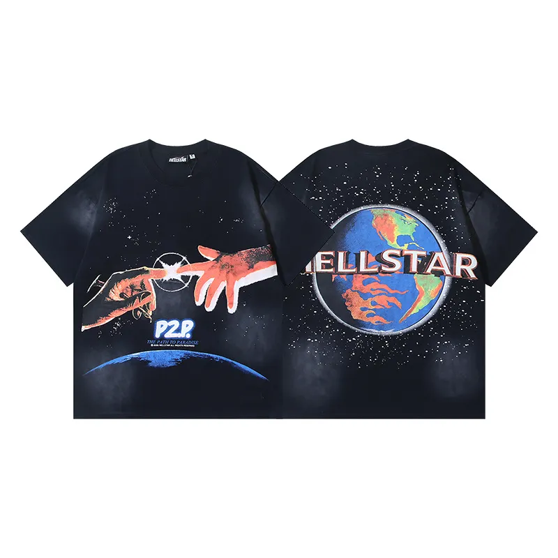 P126 Washed Black Real Shot Hellstar Hellstar Washed Retro Fashion Printed Short-Sleeved T-shirt Fabric: 250g 32 count fine cotton double yarn pure cotton Color: Washed Black Size: S M L XL