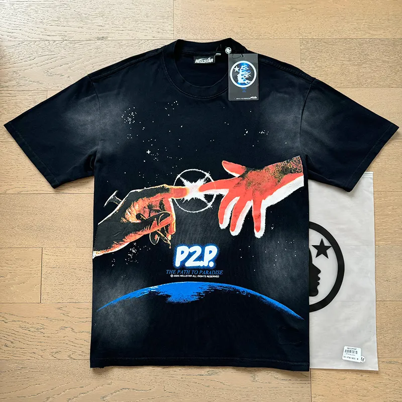 P126 Washed Black Real Shot Hellstar Hellstar Washed Retro Fashion Printed Short-Sleeved T-shirt Fabric: 250g 32 count fine cotton double yarn pure cotton Color: Washed Black Size: S M L XL