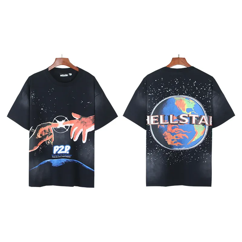 P126 Washed Black Real Shot Hellstar Hellstar Washed Retro Fashion Printed Short-Sleeved T-shirt Fabric: 250g 32 count fine cotton double yarn pure cotton Color: Washed Black Size: S M L XL