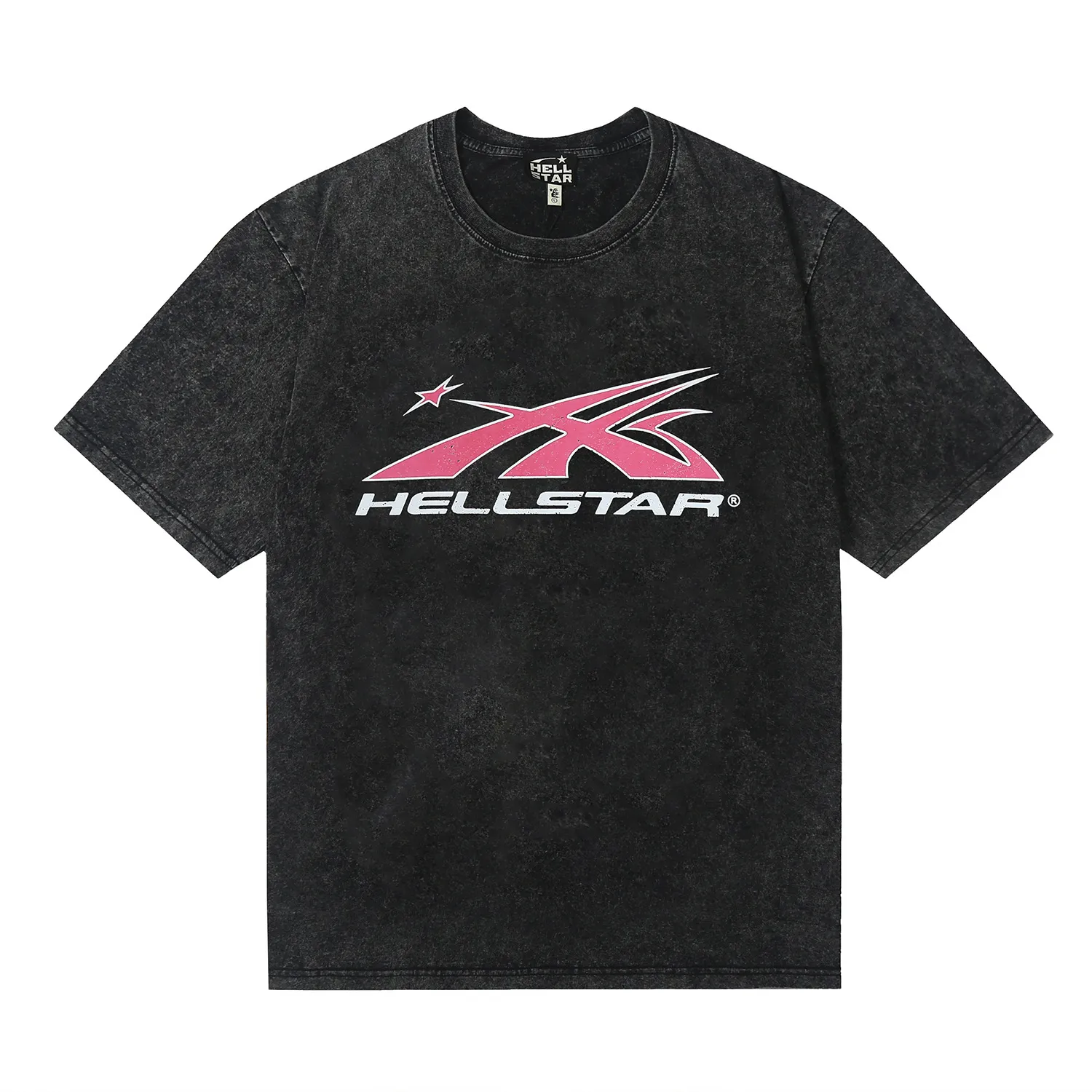 7721# P124 Washed Hellstar Hellstar ins same style retro printed tops for men and women, casual and trendy pure cotton washed short-sleeved T-shirt Color: Black Size: S M L XL