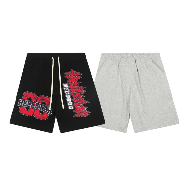 1113# P150 Hellstar pure cotton terry 350g printed casual shorts Color: black floral gray Size: S M L XL