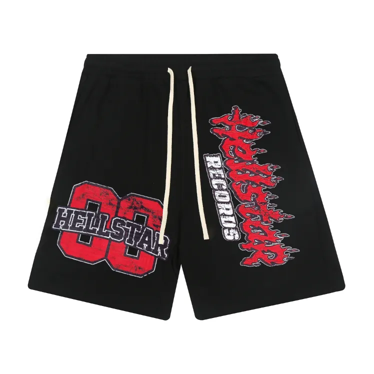 1113# P150 Hellstar pure cotton terry 350g printed casual shorts Color: black floral gray Size: S M L XL