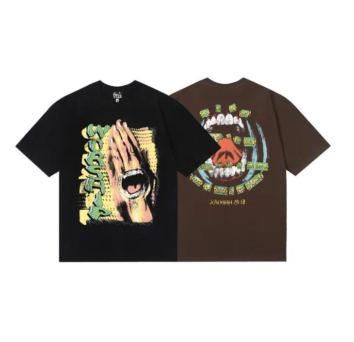 6775# P116 Hellstar American fashion high street pure cotton loose short-sleeved T-shirt Color: Black Dark Coffee Size: S M L XL
