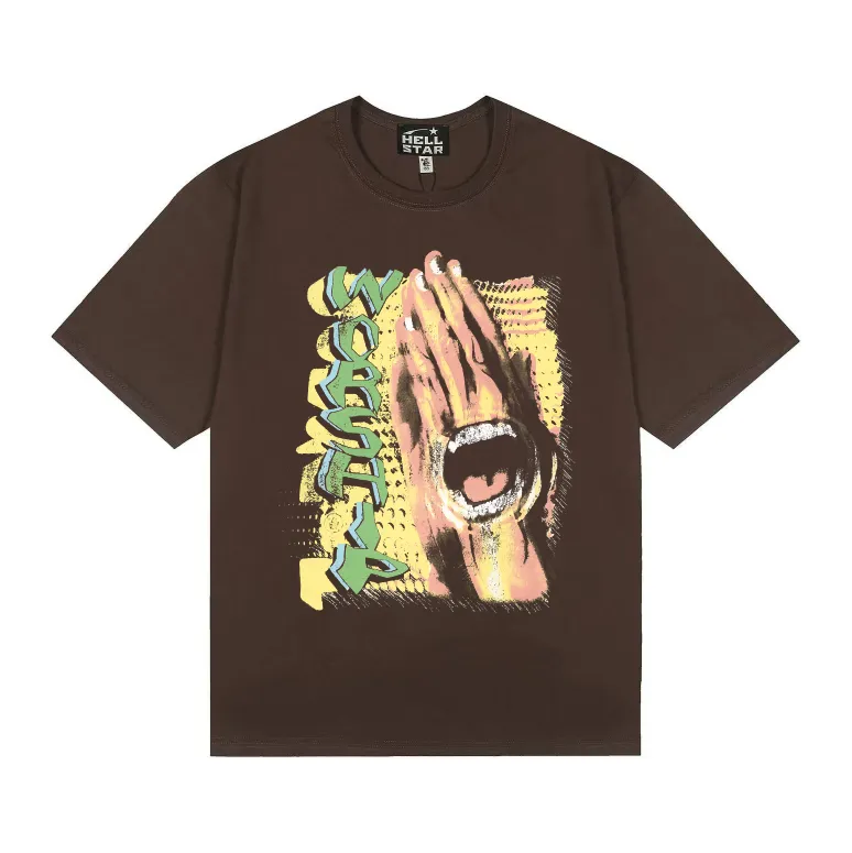 6775# P116 Hellstar American fashion high street pure cotton loose short-sleeved T-shirt Color: Black Dark Coffee Size: S M L XL