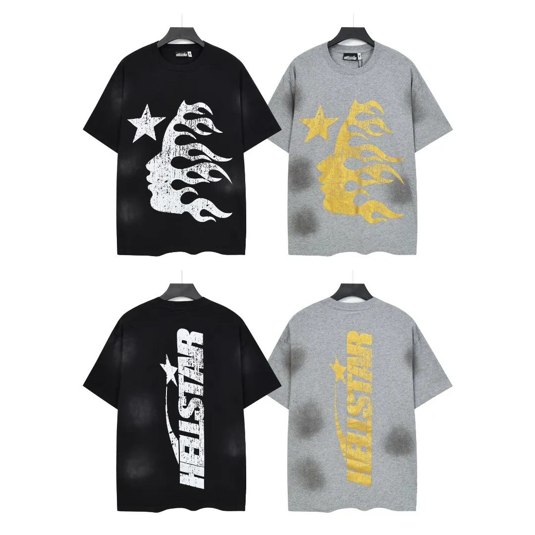 P124 Real-stock high-definition Hellstar Cross-border European and American style street brand pure cotton T-shirt Fabric (fabric): 32 pieces of 250g washed combed double yarn pure cotton Size (size): S-M- L- X L Color (colour): washed black/washed gray 👉