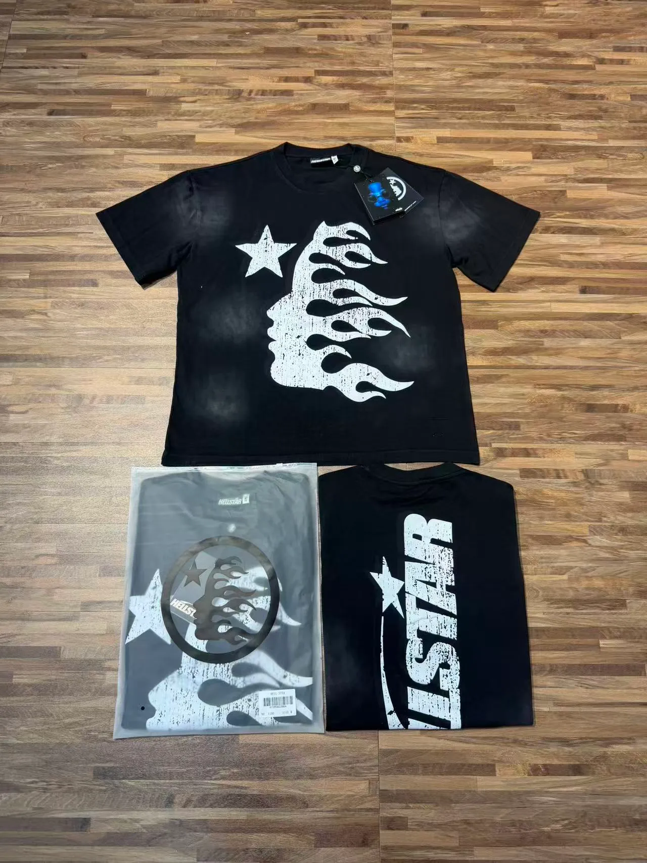 P124 Real-stock high-definition Hellstar Cross-border European and American style street brand pure cotton T-shirt Fabric (fabric): 32 pieces of 250g washed combed double yarn pure cotton Size (size): S-M- L- X L Color (colour): washed black/washed gray 👉