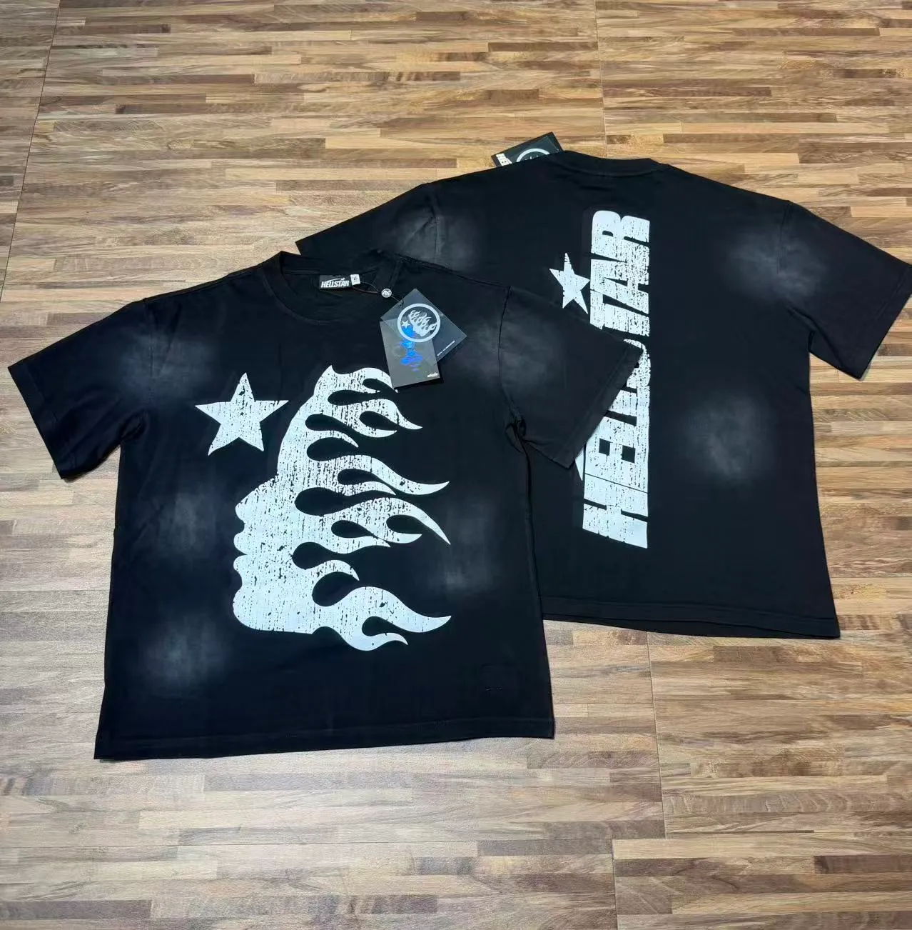 P124 Real-stock high-definition Hellstar Cross-border European and American style street brand pure cotton T-shirt Fabric (fabric): 32 pieces of 250g washed combed double yarn pure cotton Size (size): S-M- L- X L Color (colour): washed black/washed gray 👉