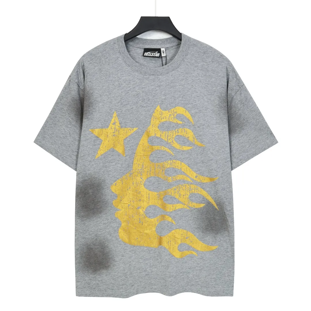 P124 Real-stock high-definition Hellstar Cross-border European and American style street brand pure cotton T-shirt Fabric (fabric): 32 pieces of 250g washed combed double yarn pure cotton Size (size): S-M- L- X L Color (colour): washed black/washed gray 👉