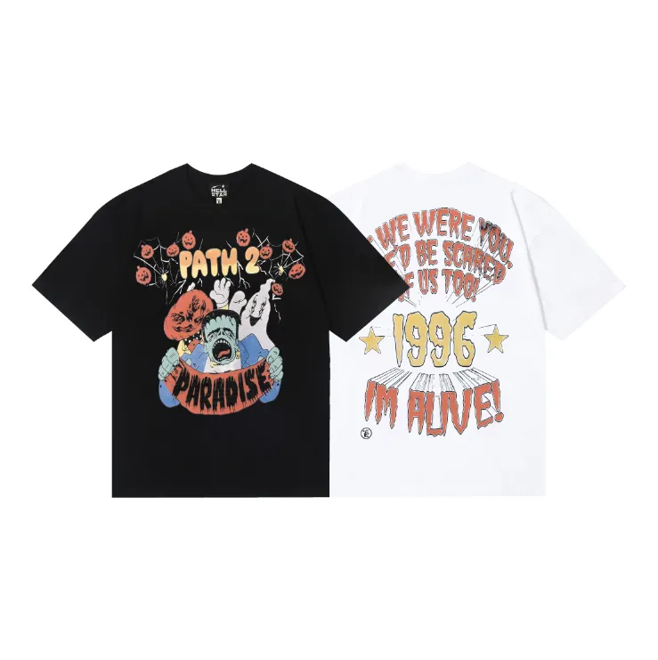 6818# P116 Hellstar American fashion high street pure cotton loose short-sleeved T-shirt Color: Black White Size: S M L XL