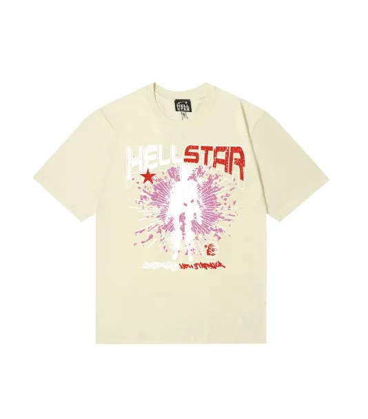 6677# P116 Hellstar American fashion high street pure cotton loose short-sleeved T-shirt Color: White Black Apricot Code Number: S M L XL