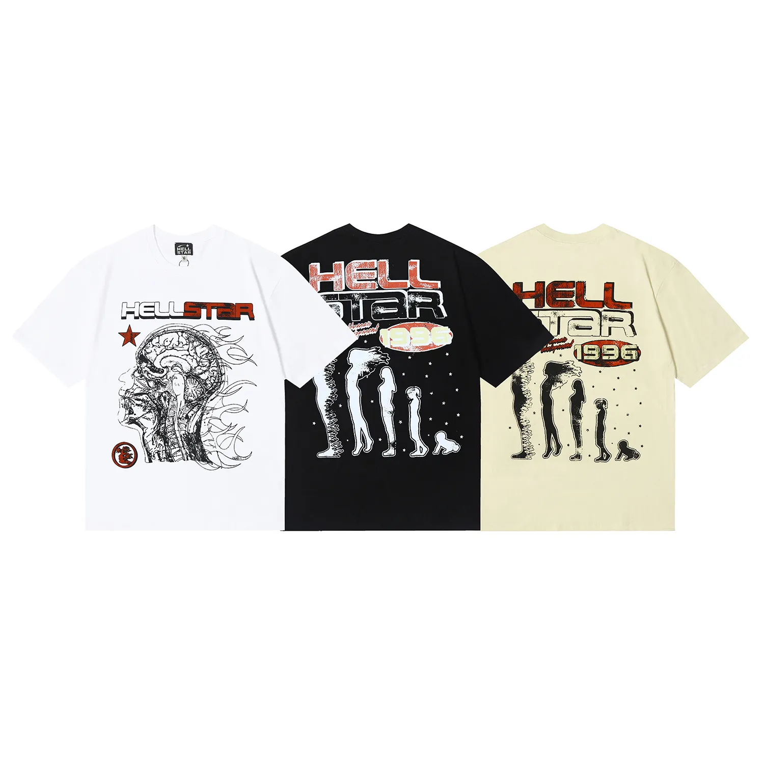 6619# P116 Hellstar American fashion high street pure cotton loose short-sleeved T-shirt Color: White Apricot Black Size: S M L XL