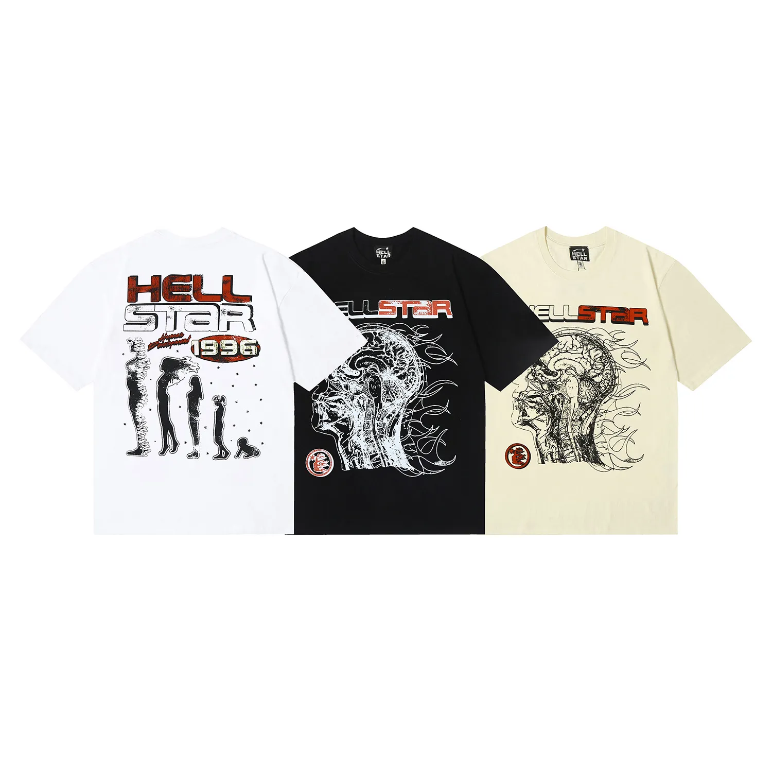 6619# P116 Hellstar American fashion high street pure cotton loose short-sleeved T-shirt Color: White Apricot Black Size: S M L XL