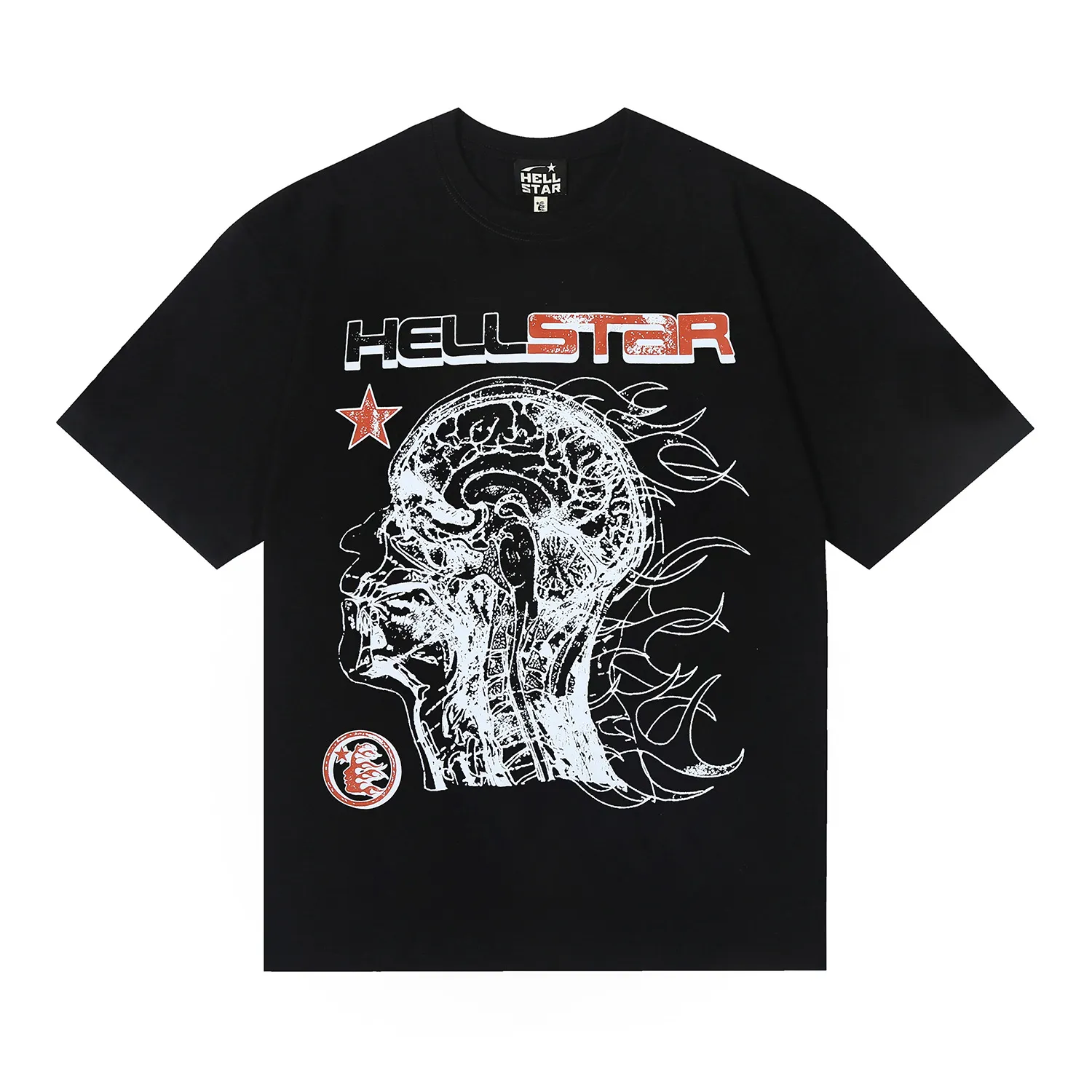 6619# P116 Hellstar American fashion high street pure cotton loose short-sleeved T-shirt Color: White Apricot Black Size: S M L XL