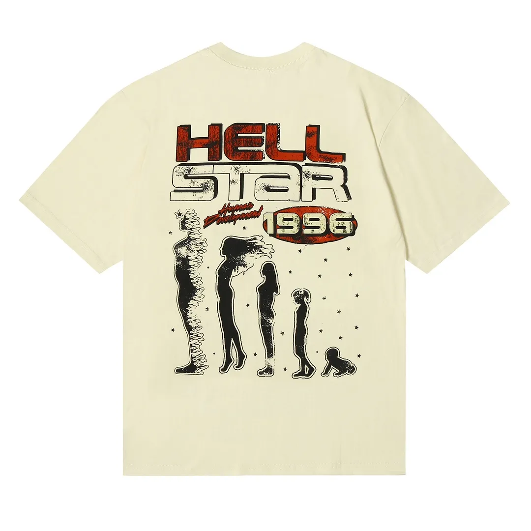 6619# P116 Hellstar American fashion high street pure cotton loose short-sleeved T-shirt Color: White Apricot Black Size: S M L XL