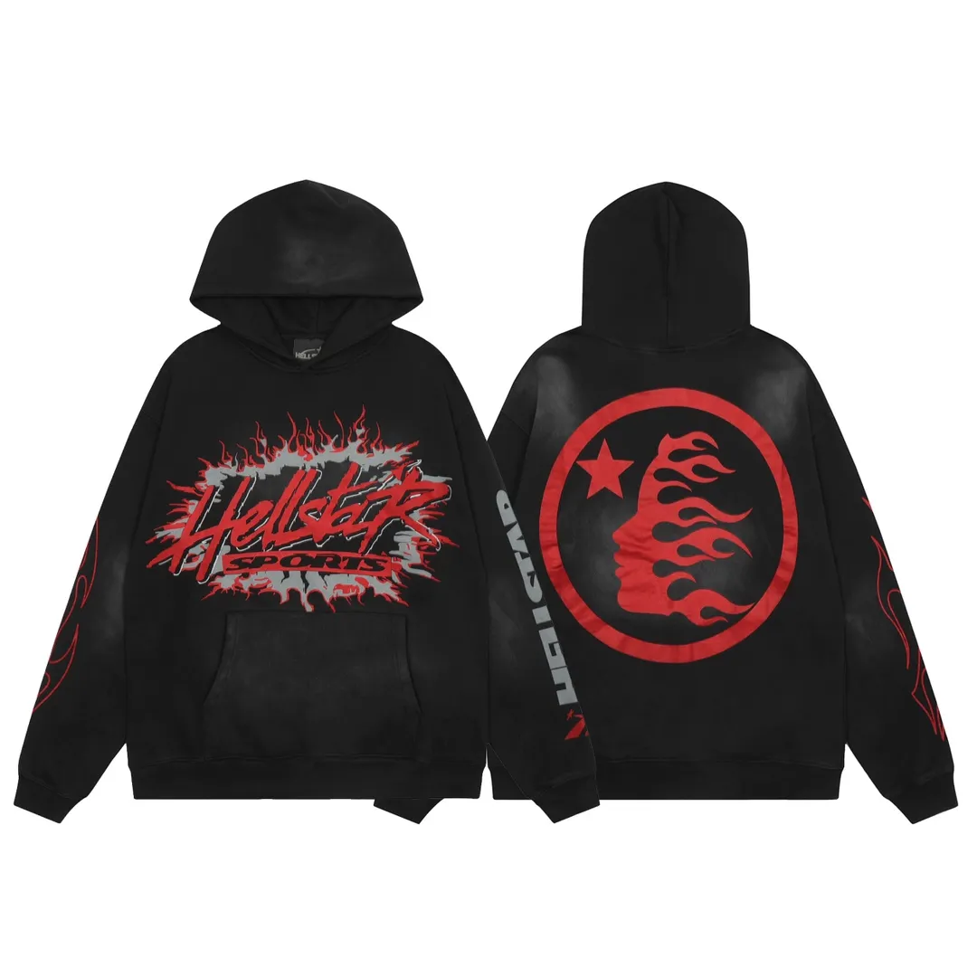 P240 Hellstar Sports Future Flame Hooded Sweatshirt Black American fashion distressed washed high-quality hooded sweatshirt color (color): Vintage Black (washed black) Size (size): S, M, L, XL