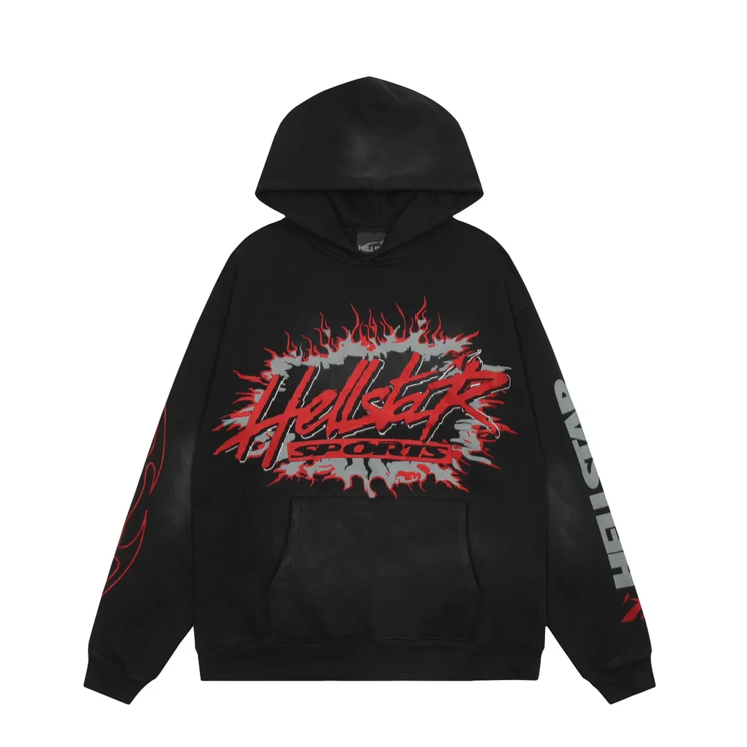 P240 Hellstar Sports Future Flame Hooded Sweatshirt Black American fashion distressed washed high-quality hooded sweatshirt color (color): Vintage Black (washed black) Size (size): S, M, L, XL