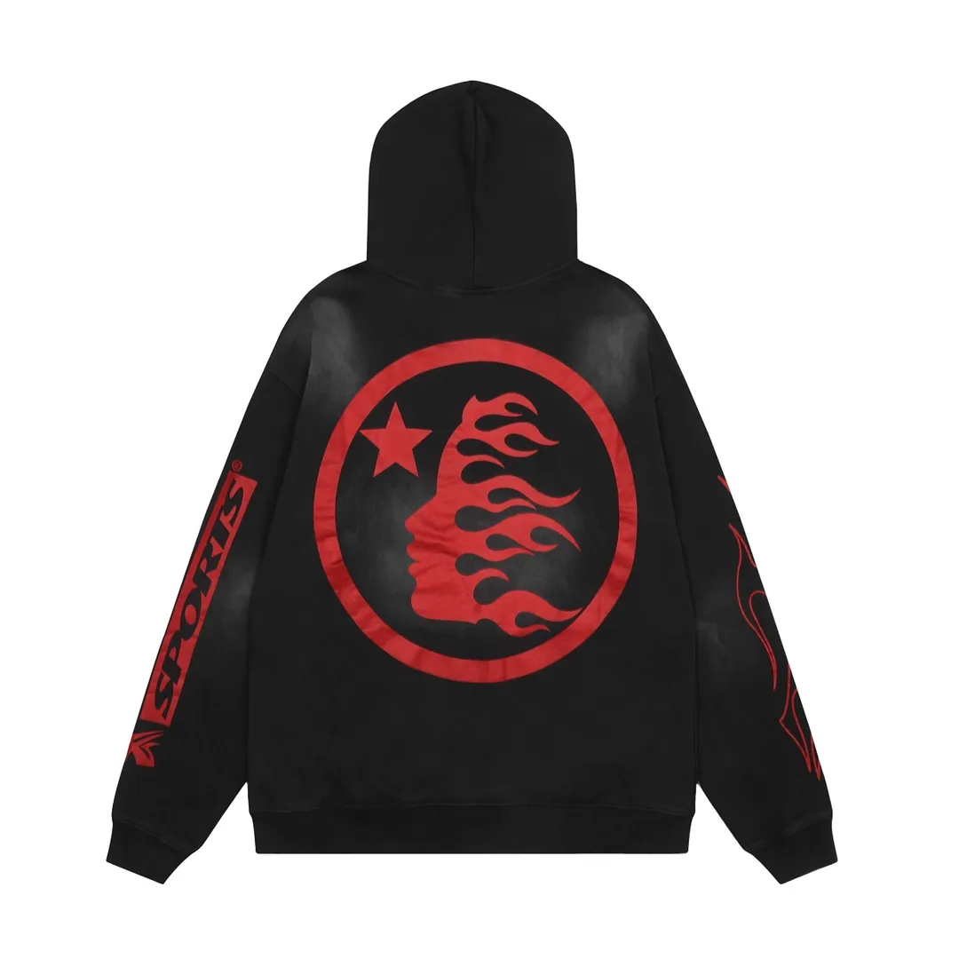 P240 Hellstar Sports Future Flame Hooded Sweatshirt Black American fashion distressed washed high-quality hooded sweatshirt color (color): Vintage Black (washed black) Size (size): S, M, L, XL