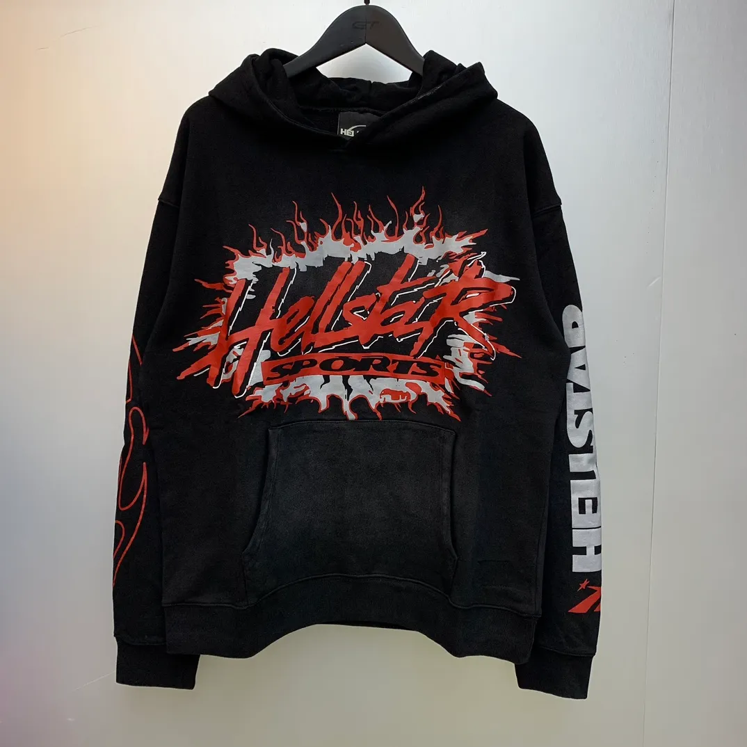 P240 Hellstar Sports Future Flame Hooded Sweatshirt Black American fashion distressed washed high-quality hooded sweatshirt color (color): Vintage Black (washed black) Size (size): S, M, L, XL