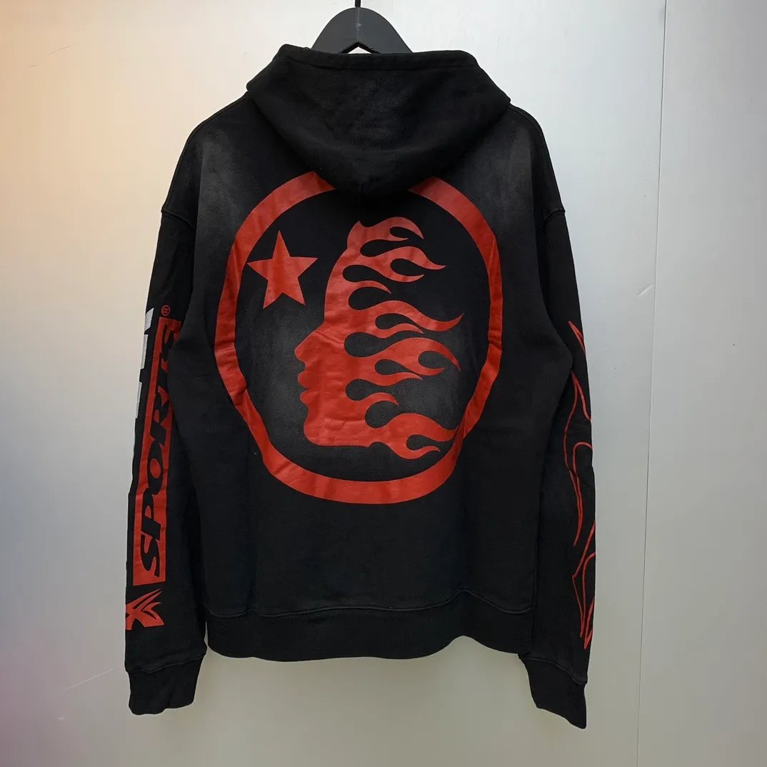 P240 Hellstar Sports Future Flame Hooded Sweatshirt Black American fashion distressed washed high-quality hooded sweatshirt color (color): Vintage Black (washed black) Size (size): S, M, L, XL