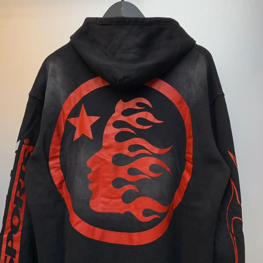 P240 Hellstar Sports Future Flame Hooded Sweatshirt Black American fashion distressed washed high-quality hooded sweatshirt color (color): Vintage Black (washed black) Size (size): S, M, L, XL