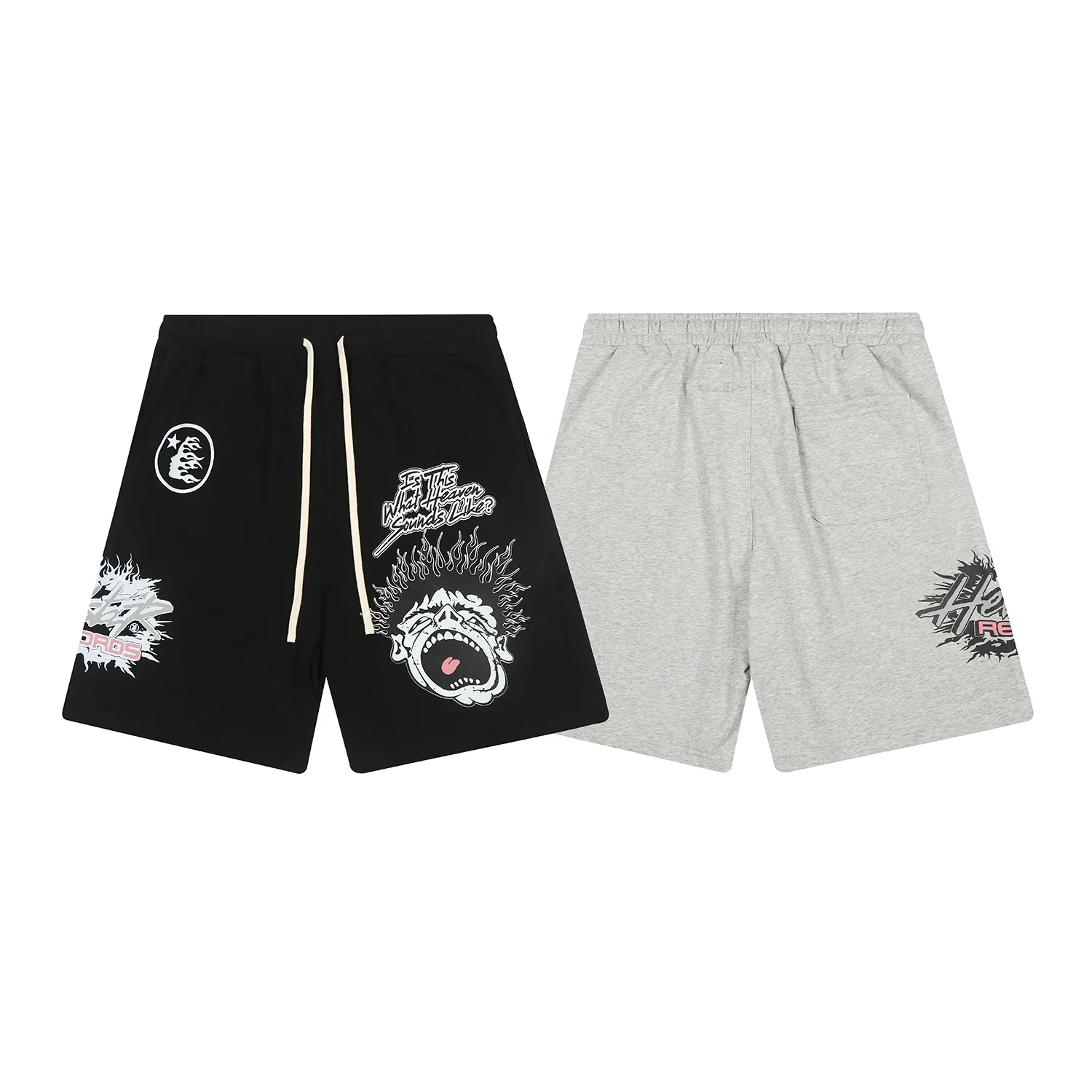 1101# P150 Hellstar pure cotton terry 350g printed casual shorts Color: black floral gray Size: S M L XL