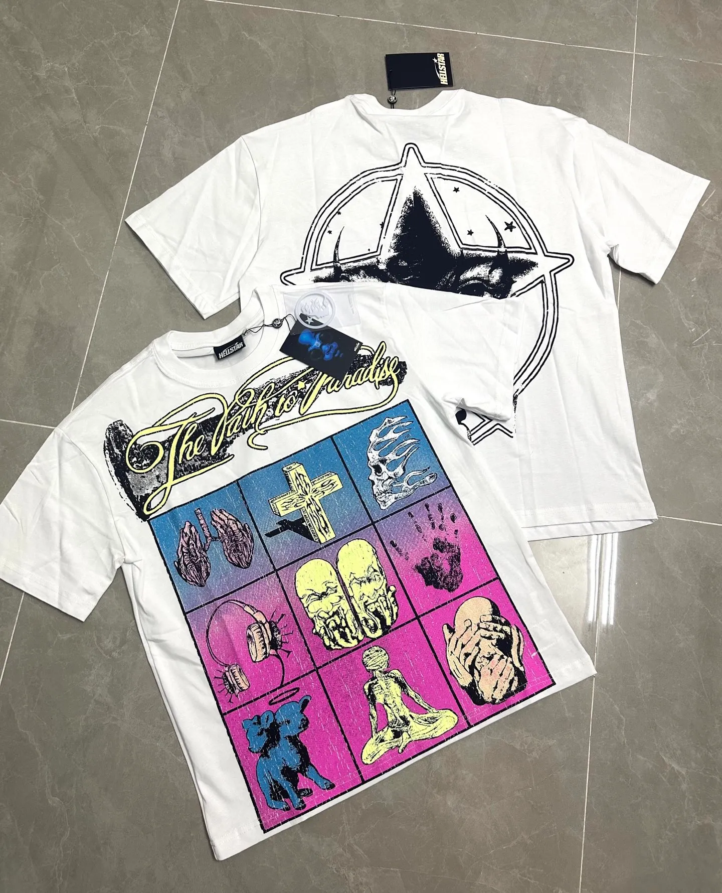 P108 738# White Real stock Hellstar cross-border European and American style, street brand pure cotton T-shirt Fabric (fabric): 32 counts of 240g heavy combed double yarn pure cotton Size (size): S-M- L- X L Color (colour): white,