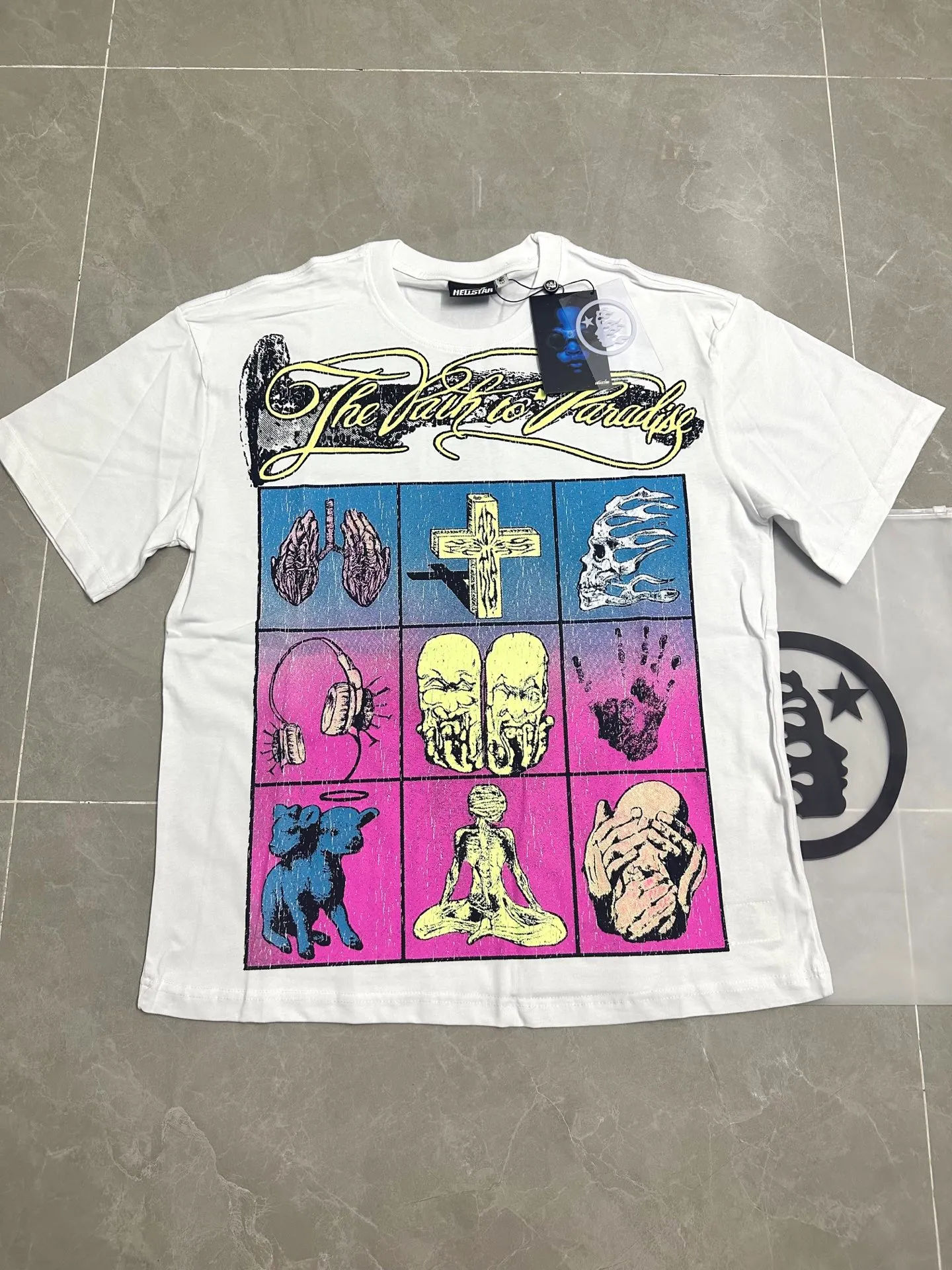 P108 738# White Real stock Hellstar cross-border European and American style, street brand pure cotton T-shirt Fabric (fabric): 32 counts of 240g heavy combed double yarn pure cotton Size (size): S-M- L- X L Color (colour): white,