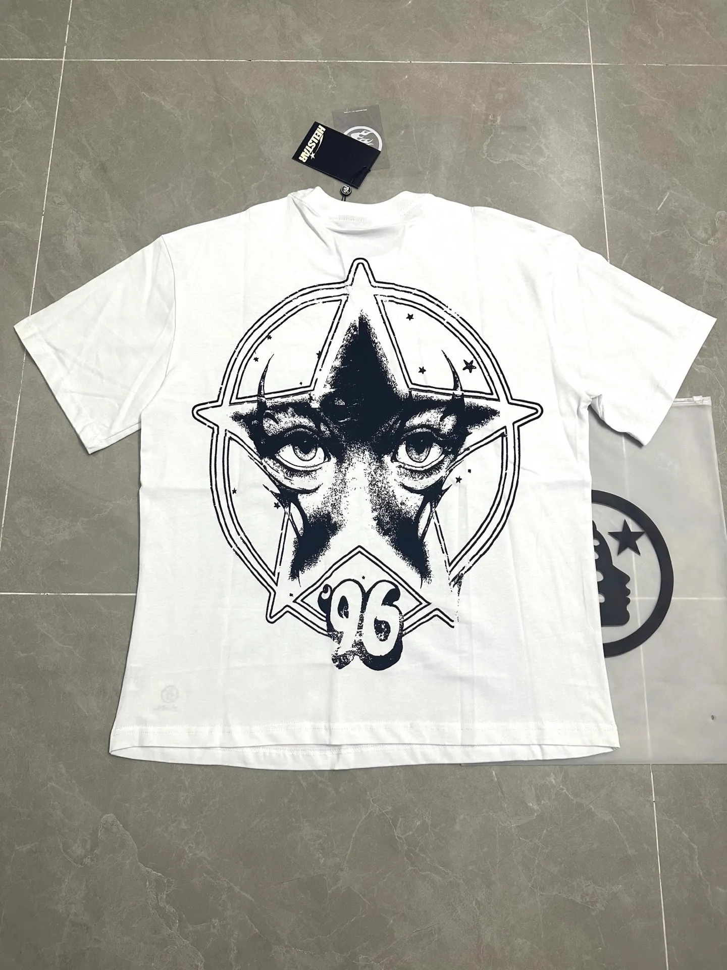 P108 738# White Real stock Hellstar cross-border European and American style, street brand pure cotton T-shirt Fabric (fabric): 32 counts of 240g heavy combed double yarn pure cotton Size (size): S-M- L- X L Color (colour): white,