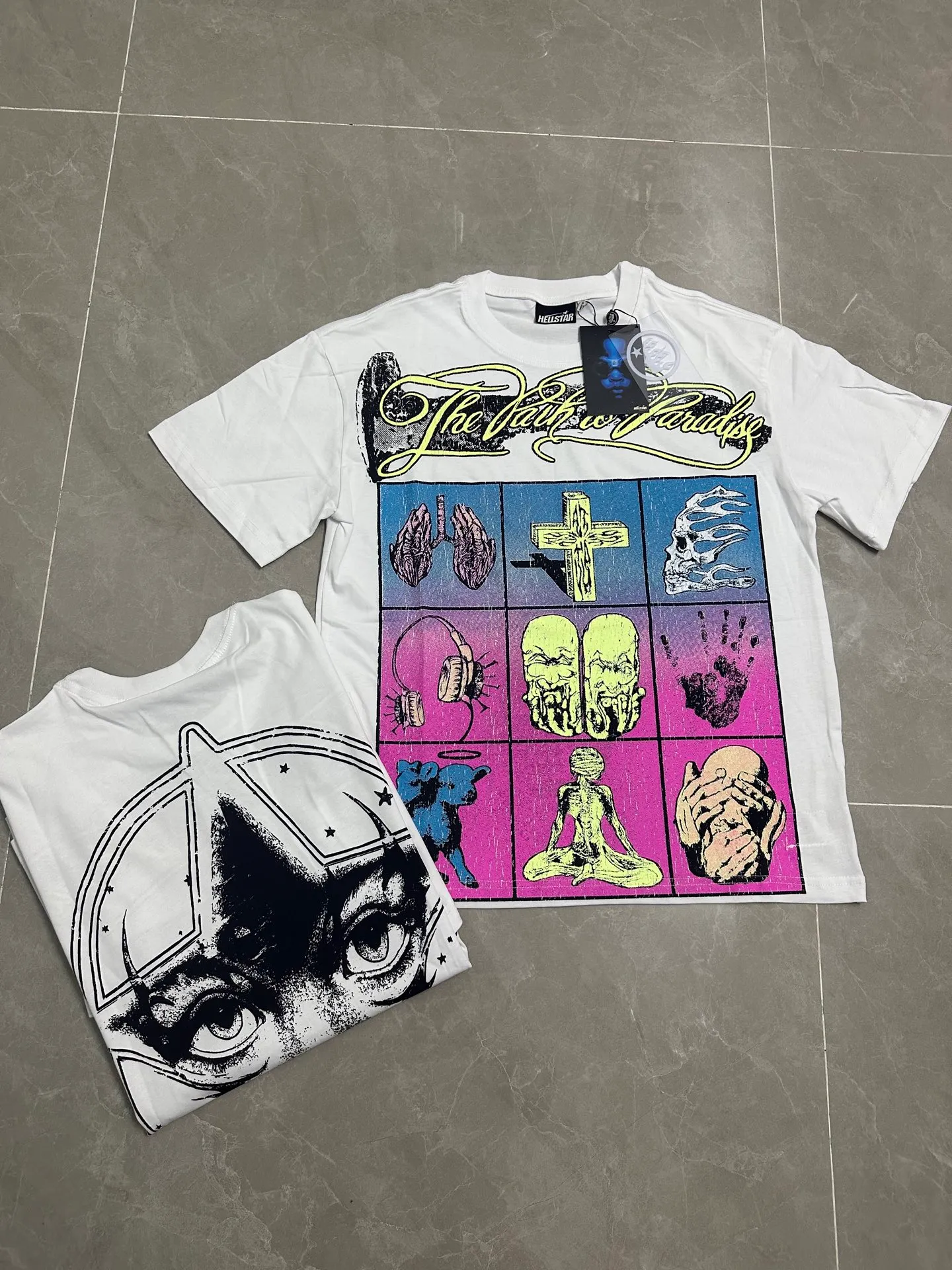P108 738# White Real stock Hellstar cross-border European and American style, street brand pure cotton T-shirt Fabric (fabric): 32 counts of 240g heavy combed double yarn pure cotton Size (size): S-M- L- X L Color (colour): white,