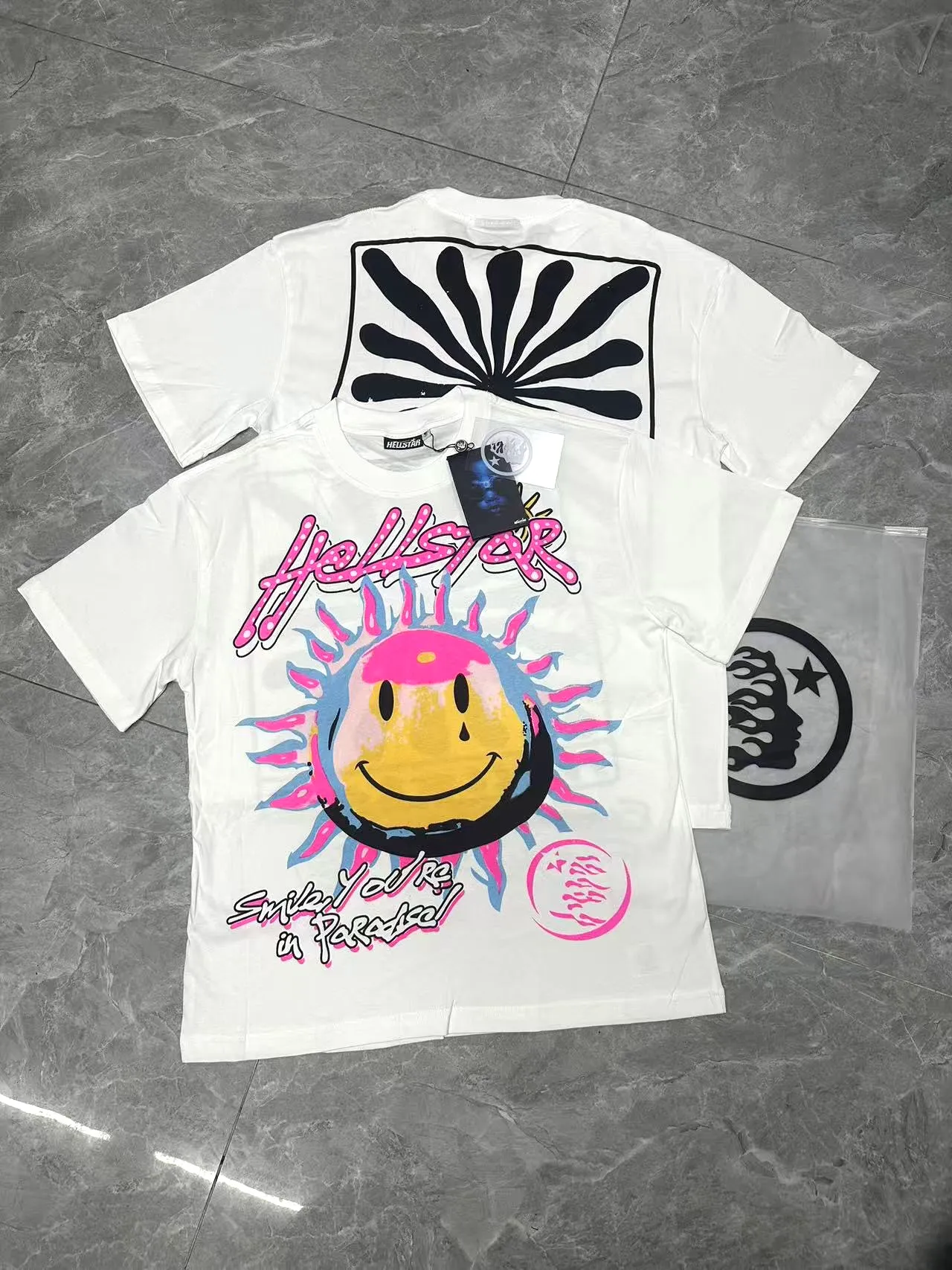 P108 Real-stock Hellstar Cross-border European and American style, street fashion brand pure cotton T-shirt Fabric (fabric): 32 counts of 240g heavy combed double yarn pure cotton Size (size): S-M- L- X L Color (colour): White 👉 👉 👉 👉
