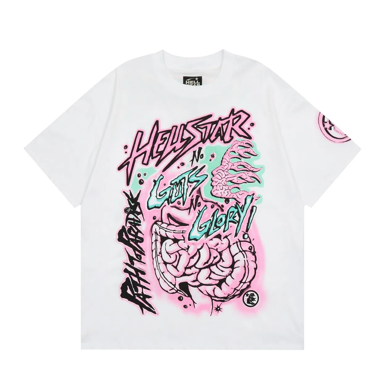 P120 Hellstar No Guts No Glory Tee High-quality foreign trade American fashion short-sleeved T-shirt Newly popular American fashion Hellstar! Standard beauty and trendy workmanship, original customization (fabric, pattern, printing, hang tag, main mark, etc.), exaggerated style, explosive style, dare to break through tradition, bring adventurous new fashion experience!   YoungBoy, the most popular rapper in the youth circle, has shot a lot of models for him, and celebrities such as Dababy and Swae Lee frequently get dressed!   color: white size: S, M, L, XL