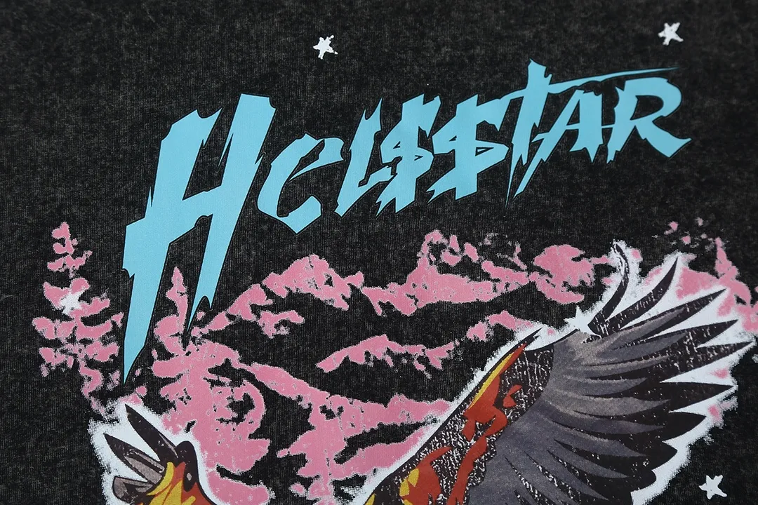2203# P176 Washed European and American trendy brand Hellstar Washed and distressed American men and women couples casual loose round neck pocketless pullover sweatshirt Color: Black Size: S M L XL