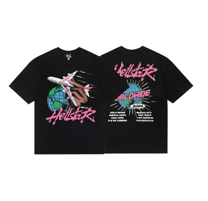 6765# P116 Hellstar American fashion high street pure cotton loose short-sleeved T-shirt Color: Black Size: S M L XL