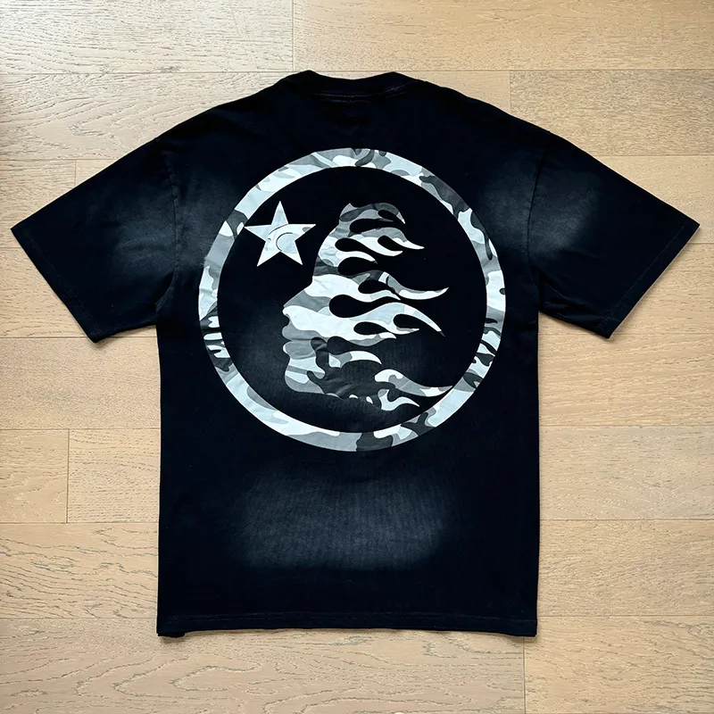 P126 6755#washed black Real shot Hellstar washed retro beauty trendy printed short-sleeved T-shirt Fabric: 250g 32 count fine cotton double yarn pure cotton Color: washed black Size: S M L XL