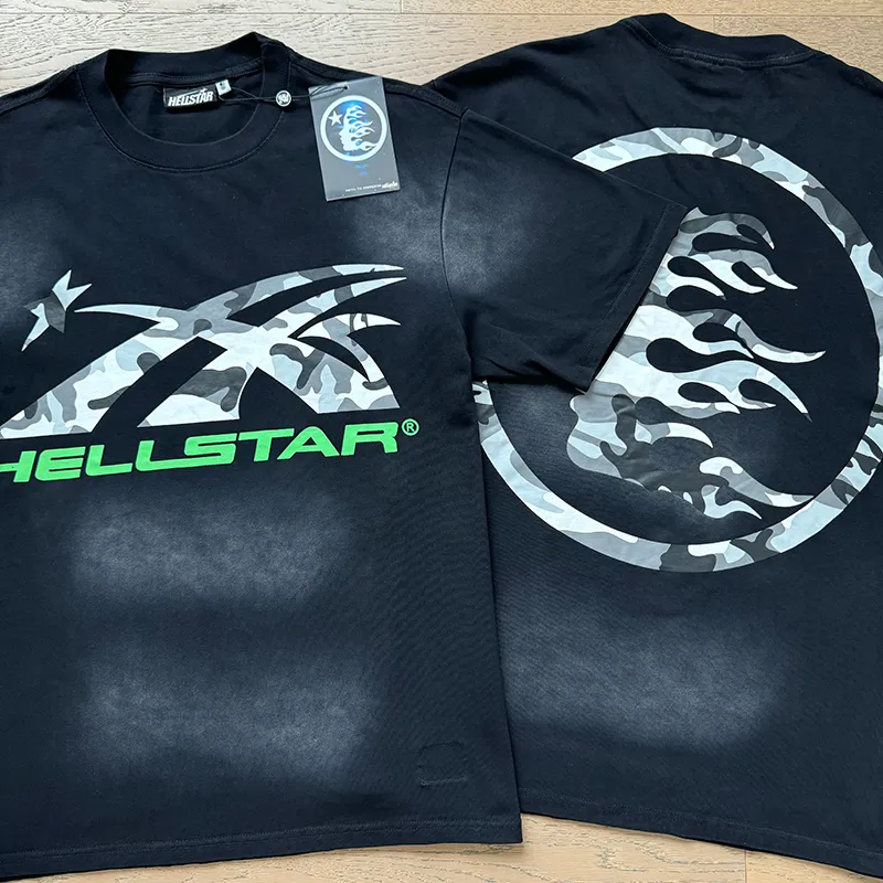 P126 6755#washed black Real shot Hellstar washed retro beauty trendy printed short-sleeved T-shirt Fabric: 250g 32 count fine cotton double yarn pure cotton Color: washed black Size: S M L XL