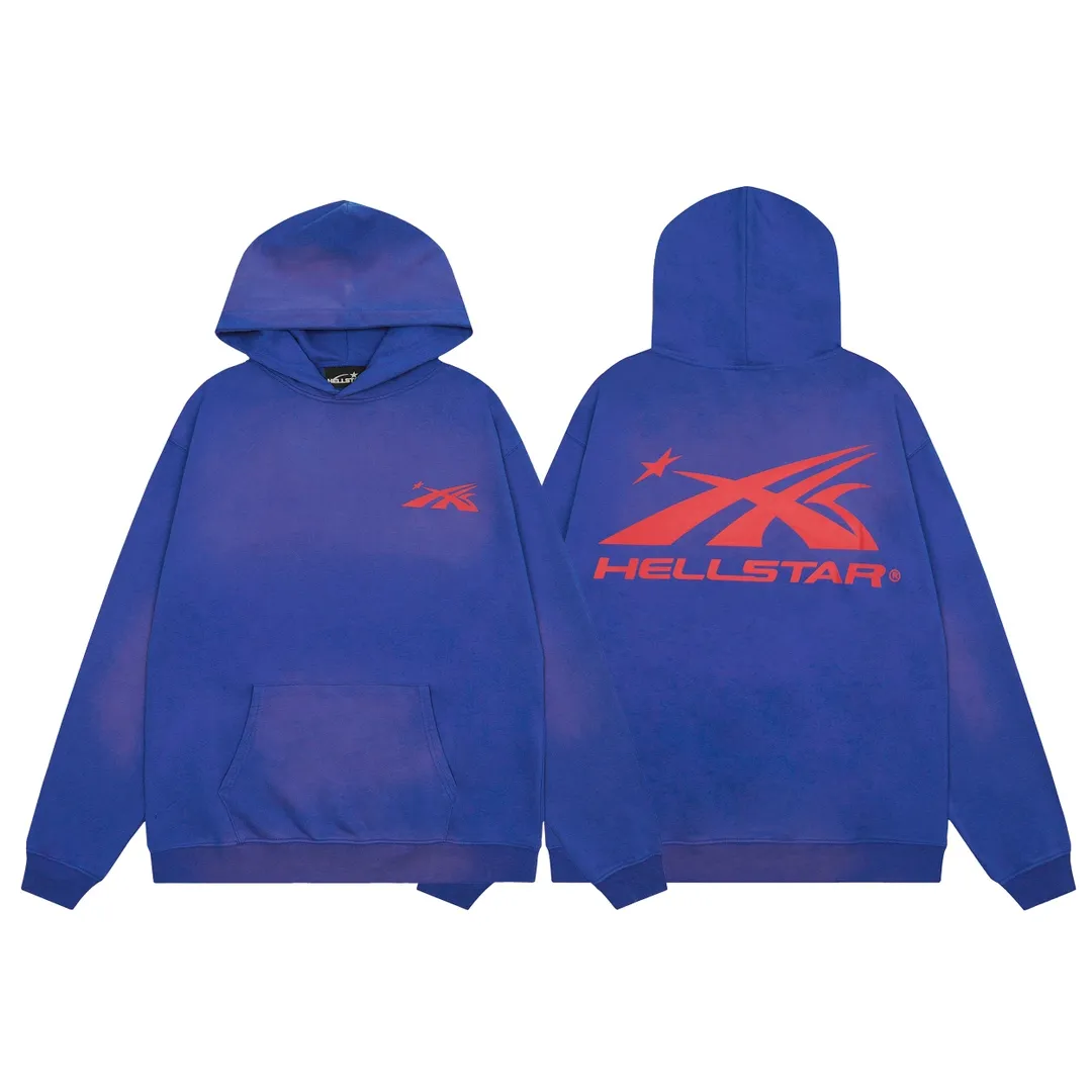 P240 Hellstar Studios Gel Hooded Sweatshirt Blue High-quality fashionable pure cotton distressed sweatshirt hoodie color (color): Vintage BLUE (washed blue) Size (size): S, M, L, XL